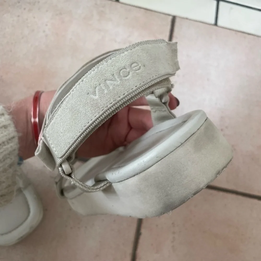 VINCE Carver Canvas-trimmed Faux Suede And Leather Sandals In White SIZE 11